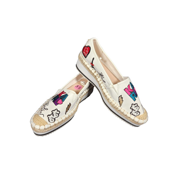 Karl Lagerfeld Paris Bina Patch L21 White/ Multi-color Women Slip-On Size 5.5 - Picture 1 of 7